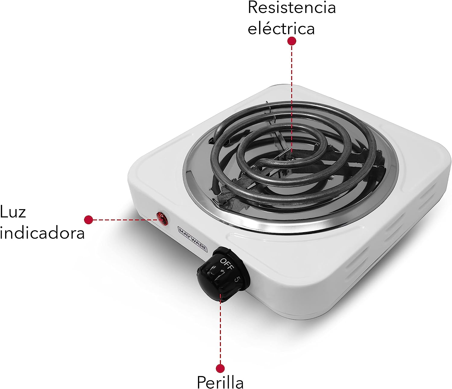 Foto 5 pulgar | Parrilla Eléctrica RCA HY1000A Blanca 1 Hornilla 1000 W 15 cm