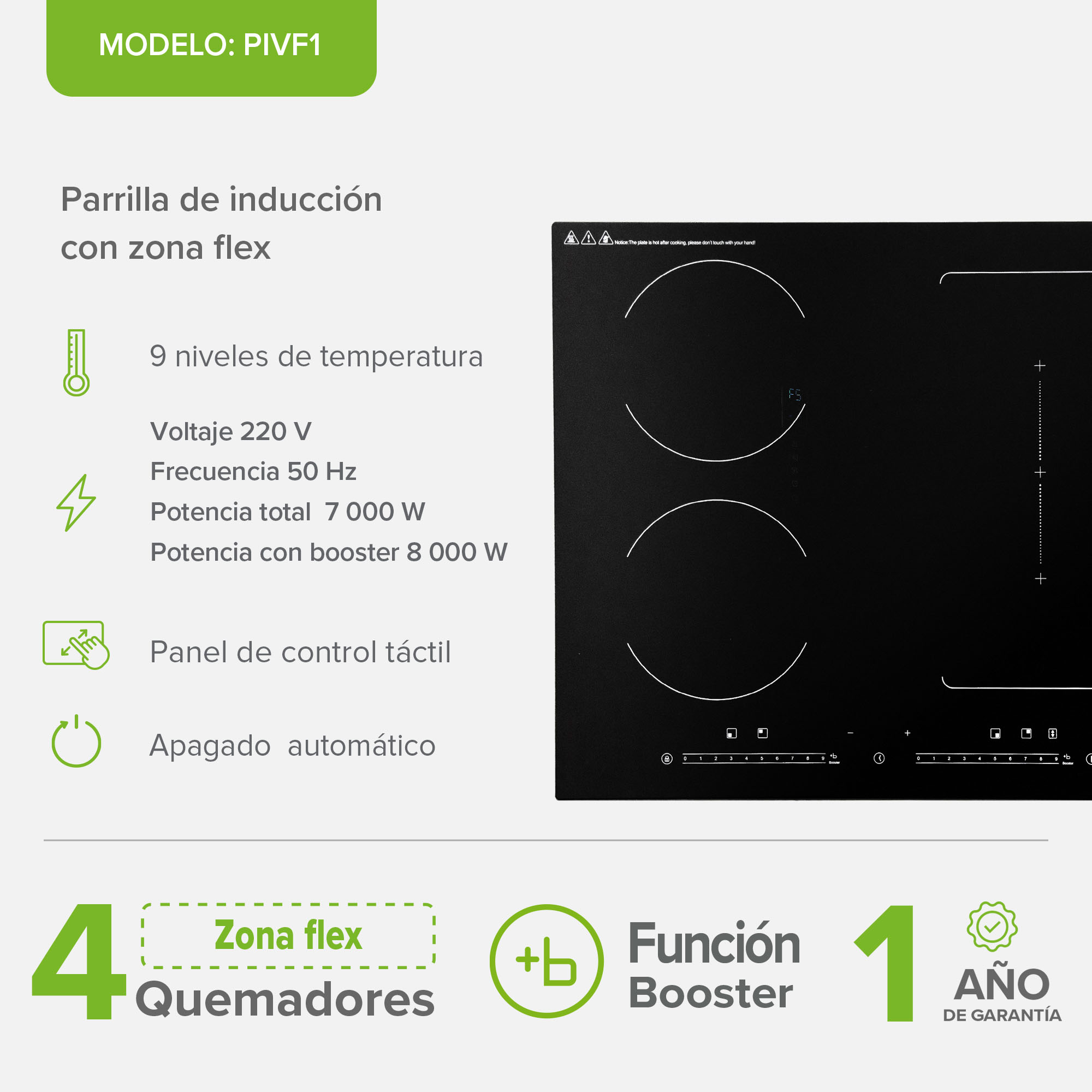 Foto 3 | Parrilla De Inducción 4 Quemadores Una Zona Flex 59cm Con Función Booster