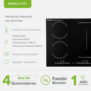Foto 3 | Parrilla De Inducción 4 Quemadores Una Zona Flex 59cm Con Función Booster