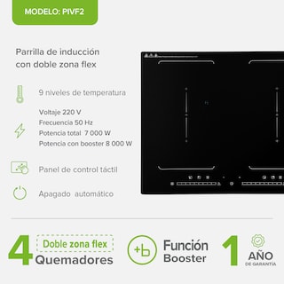 Foto 2 | Parrilla De Inducción 4 Quemadores Vindrio Cerámico 2 Zonas Flex Y Función Booster 7000 A 8000 W, 59cm, 9 Niv