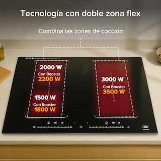 Foto 4 | Parrilla De Inducción 4 Quemadores Vindrio Cerámico 2 Zonas Flex Y Función Booster 7000 A 8000 W, 59cm, 9 Niv