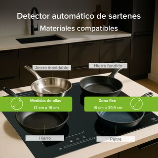 Foto 7 | Parrilla De Inducción 4 Quemadores Vindrio Cerámico 2 Zonas Flex Y Función Booster 7000 A 8000 W, 59cm, 9 Niv