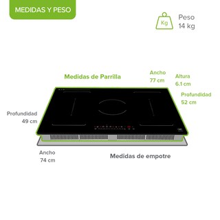 Foto 2 | Parrilla De Inducción 5 Quemadores 2 Zonas Flex 77 cm Función Booster 7400w A 8000 W AVERA PIVF3