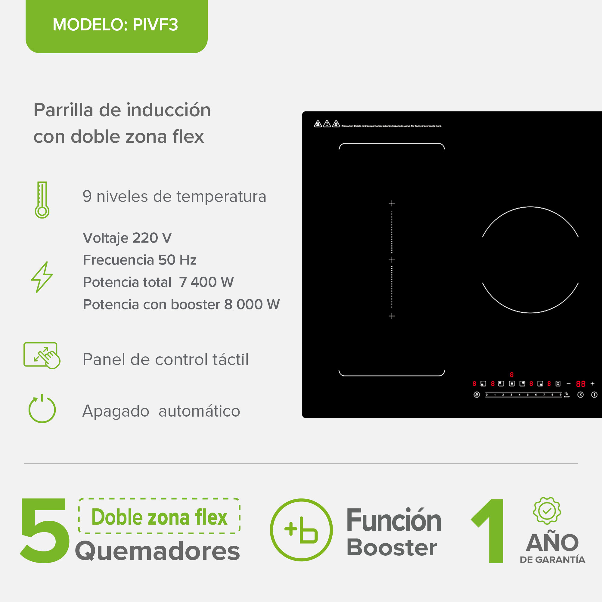 Foto 4 pulgar | Parrilla De Inducción 5 Quemadores 2 Zonas Flex 77 cm Función Booster 7400w A 8000 W AVERA PIVF3