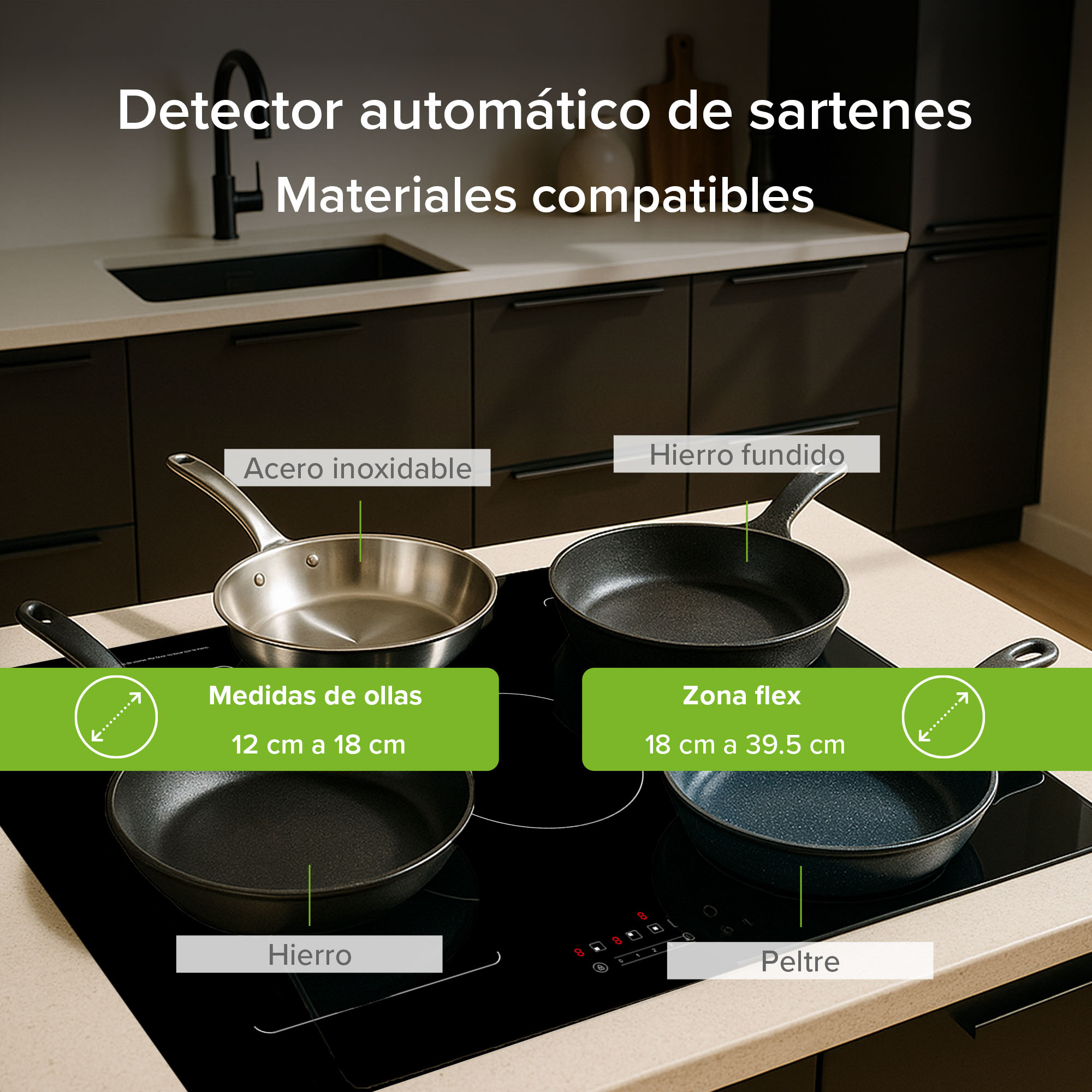 Foto 9 pulgar | Parrilla De Inducción 5 Quemadores 2 Zonas Flex 77 cm Función Booster 7400w A 8000 W AVERA PIVF3