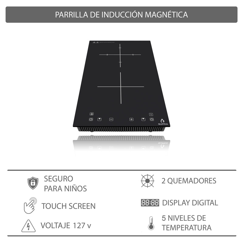 Foto 5 pulgar | Parrilla De Inducción Magnética Empotrable De 2 Quemadores Verticales Due-v