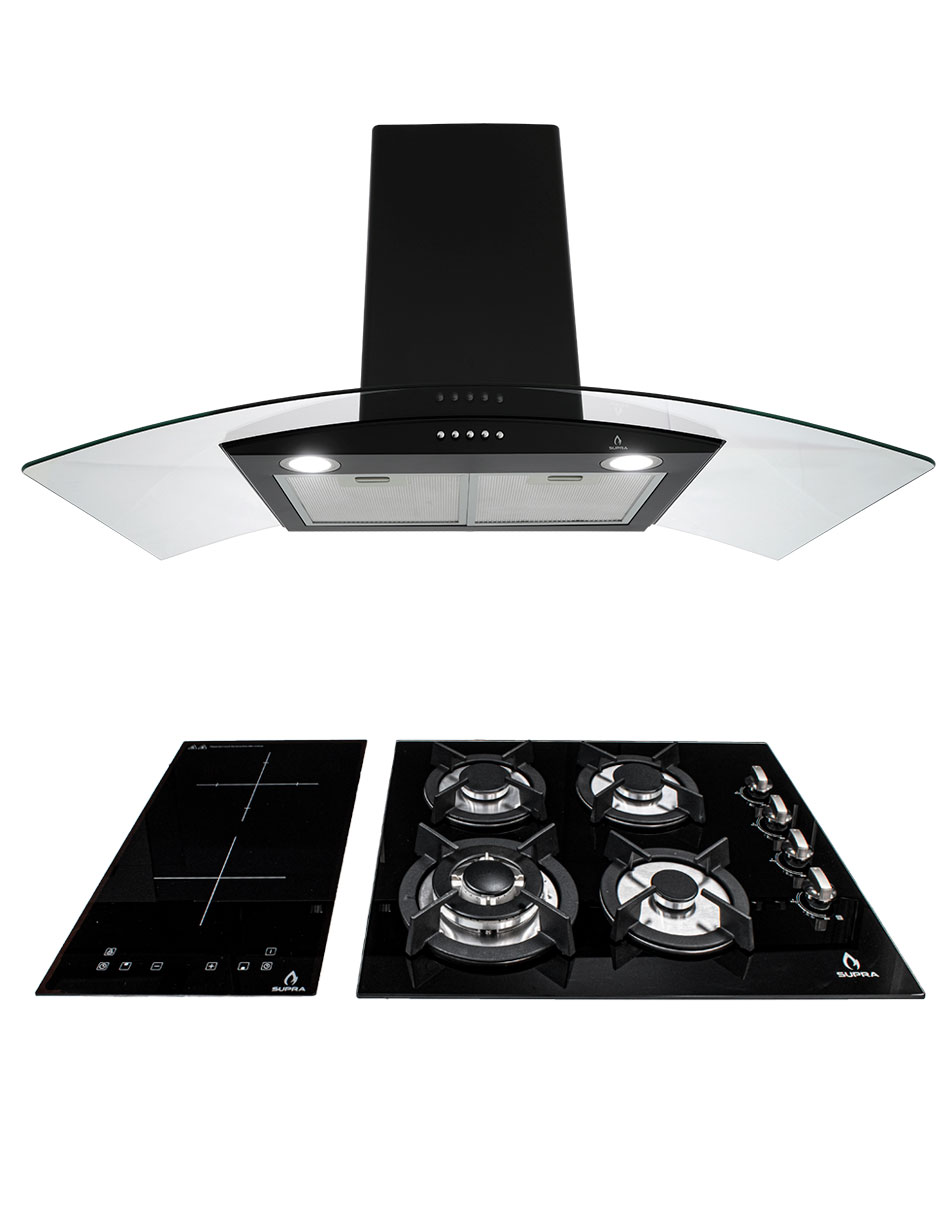 Foto 2 pulgar | Tricombo Grona Color Negro Con Campana De Pared 90cm Más Parrilla De Inducción Y Parrilla De Gas Con 4 Quemadores