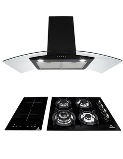 Foto 1 | Tricombo Grona Color Negro Con Campana De Pared 90cm Más Parrilla De Inducción Y Parrilla De Gas Con 4 Quemadores