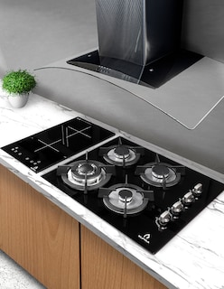 Foto 2 | Tricombo Grona Color Negro Con Campana De Pared 90cm Más Parrilla De Inducción Y Parrilla De Gas Con 4 Quemadores