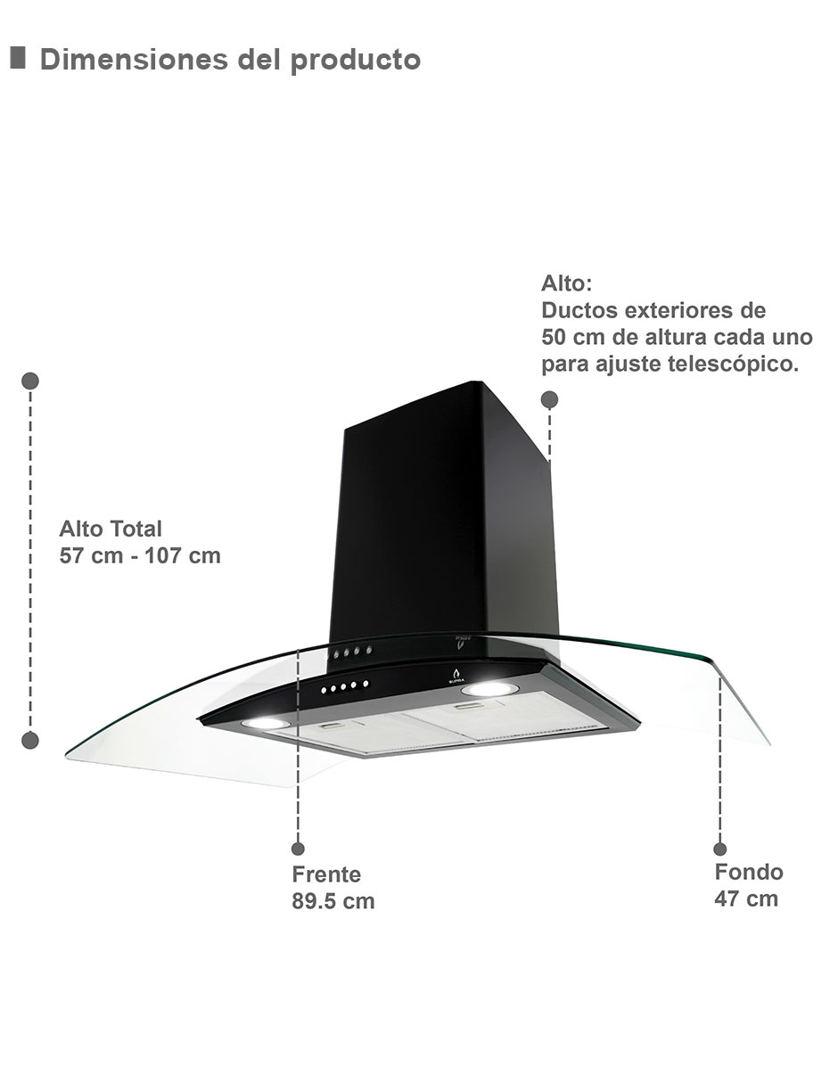 Foto 6 pulgar | Tricombo Grona Color Negro Con Campana De Pared 90cm Más Parrilla De Inducción Y Parrilla De Gas Con 4 Quemadores