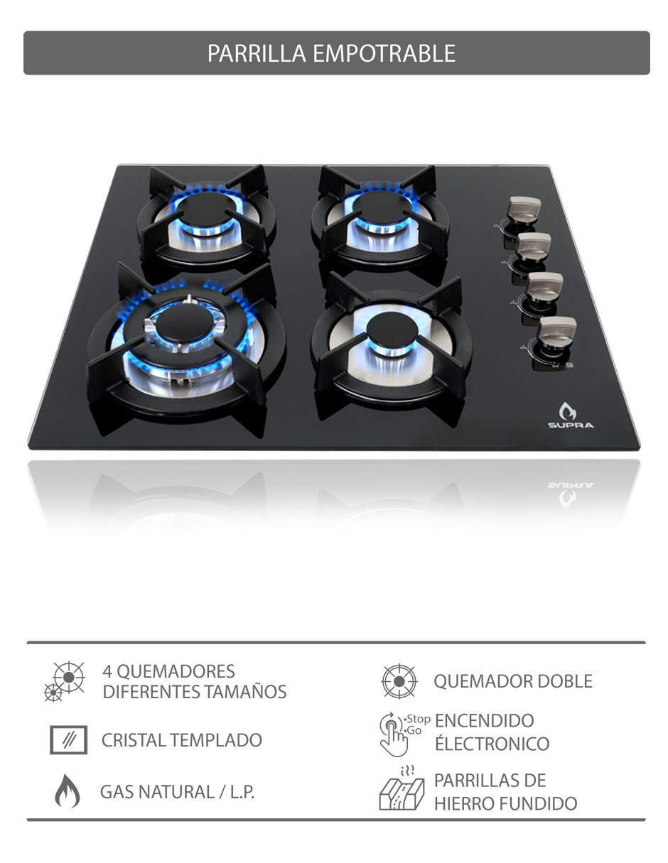 Foto 6 | Tricombo Grona Color Negro Con Campana De Pared 90cm Más Parrilla De Inducción Y Parrilla De Gas Con 4 Quemadores