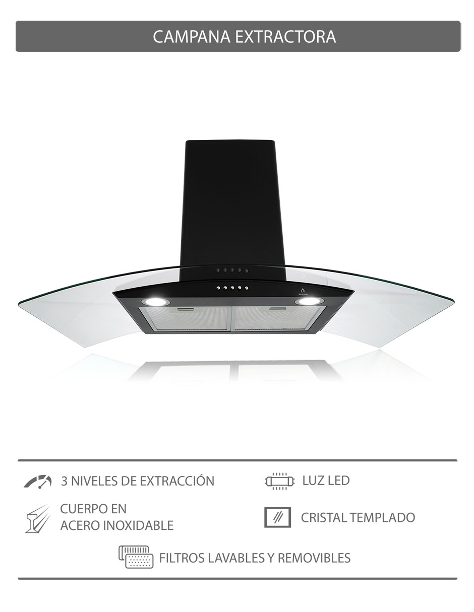 Foto 8 pulgar | Tricombo Grona Color Negro Con Campana De Pared 90cm Más Parrilla De Inducción Y Parrilla De Gas Con 4 Quemadores