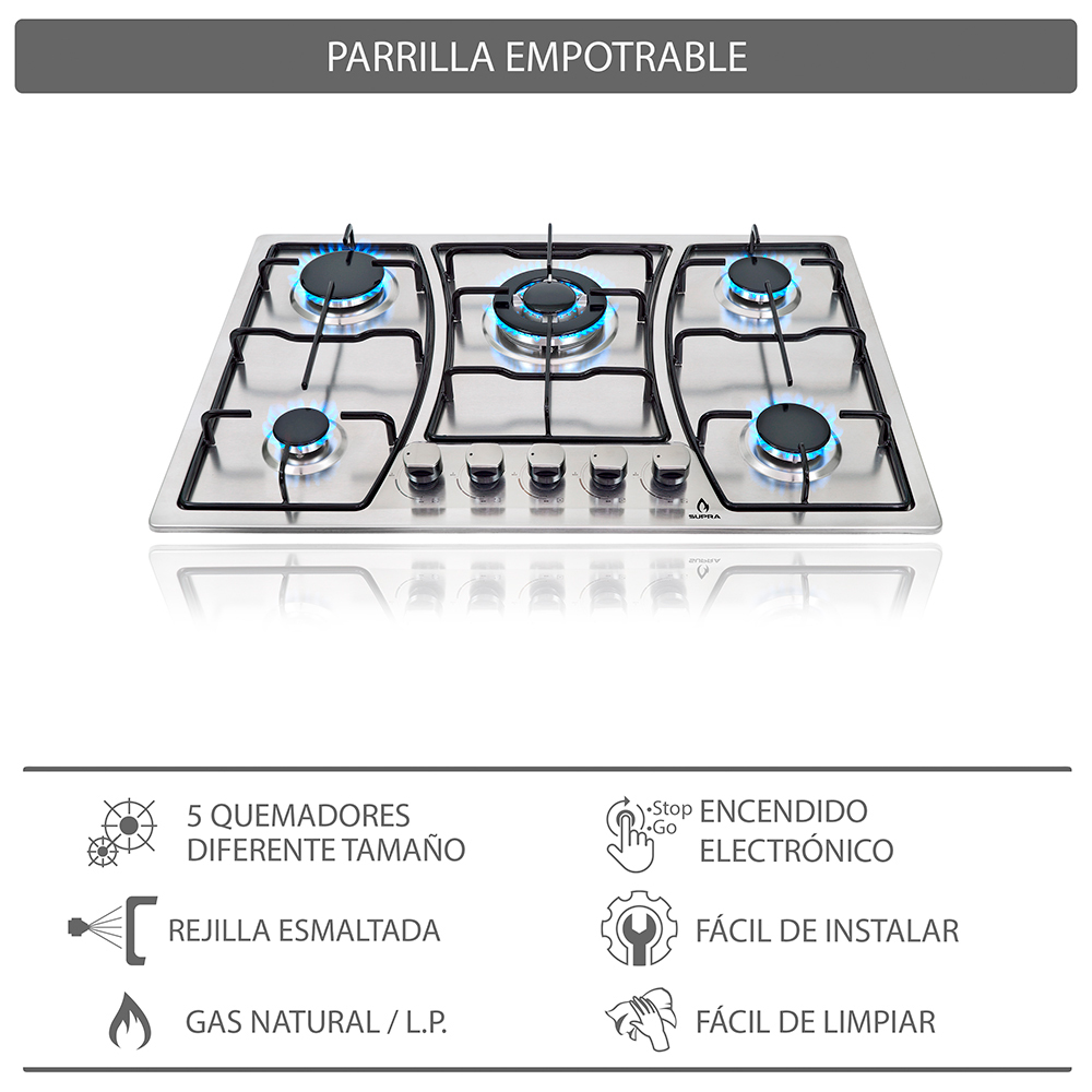 Foto 6 | Parrilla Supra Zegna color Gris Empotrable de Gas con 5 Quemadores en Acero Inoxidable de 76 CM