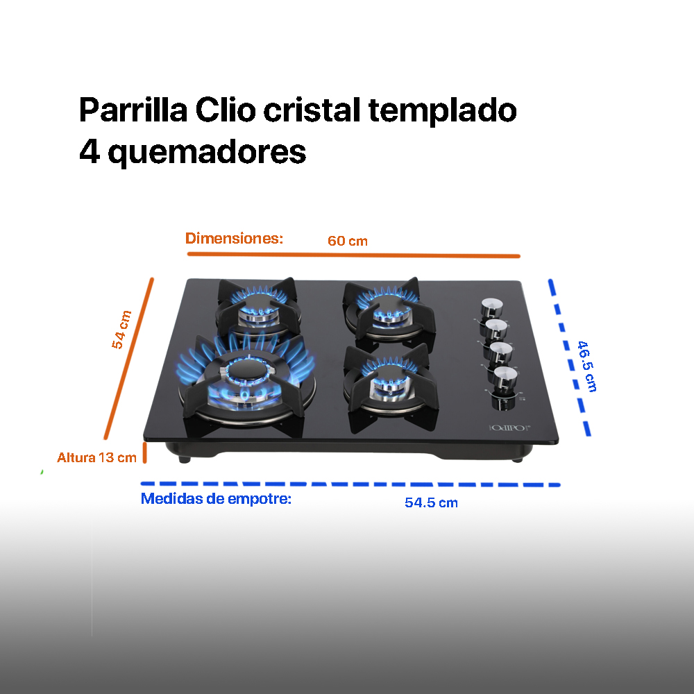 Foto 5 pulgar | Parrilla e Cristal Templado Odipo Clio 60 cm  con 4 Quemadores