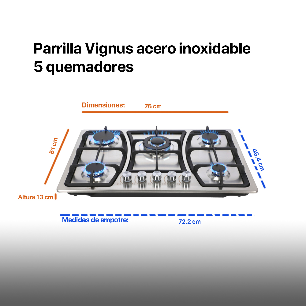 Foto 4 | Parrilla de Acero Inoxidable Odipo Vignus 75 Cm 5 Quemadores