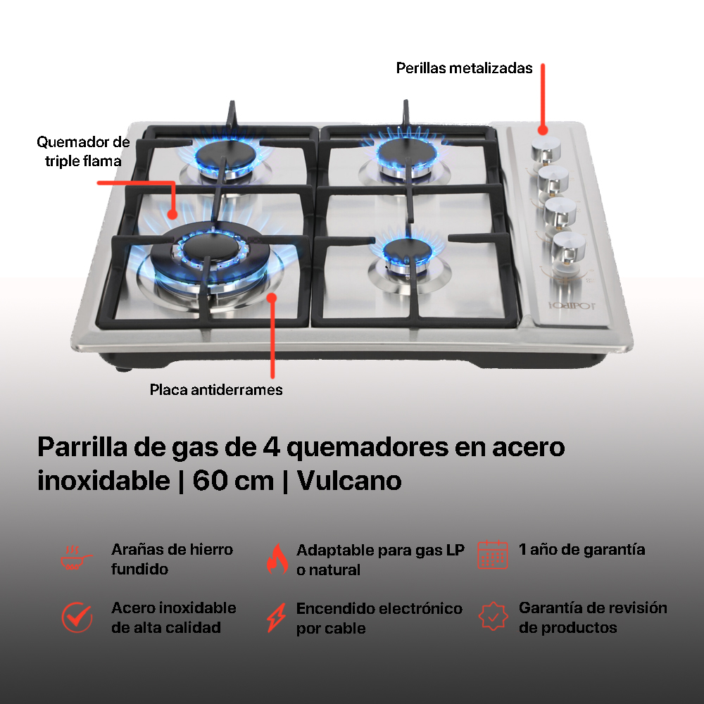 Foto 3 | Parrilla Acero Inoxidable Odipo Vulcano 60 cm 4 Quemadores