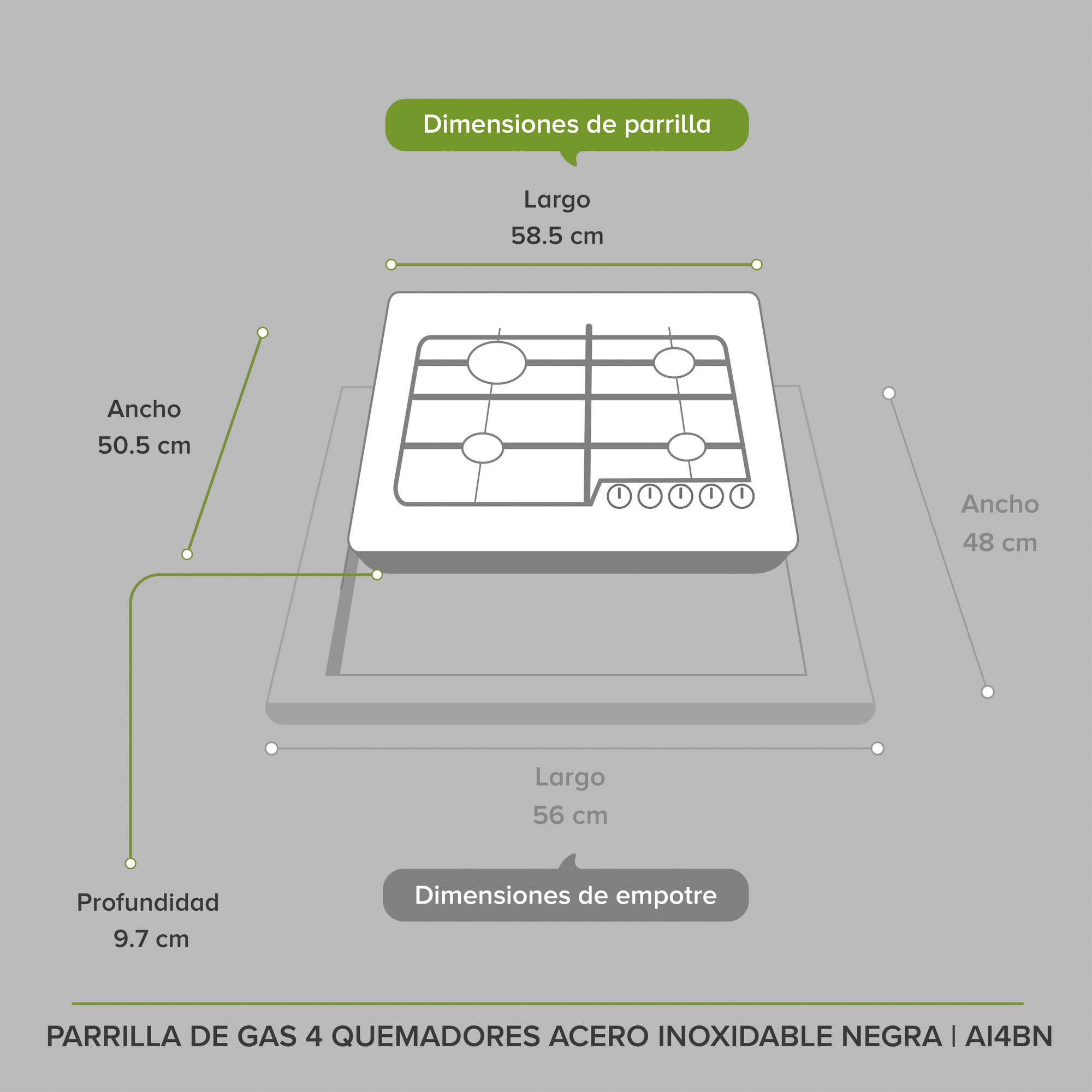 Foto 8 | Parrilla a Gas 4 Quemadores Acero Inoxidable Avera Ai4bn color Negro