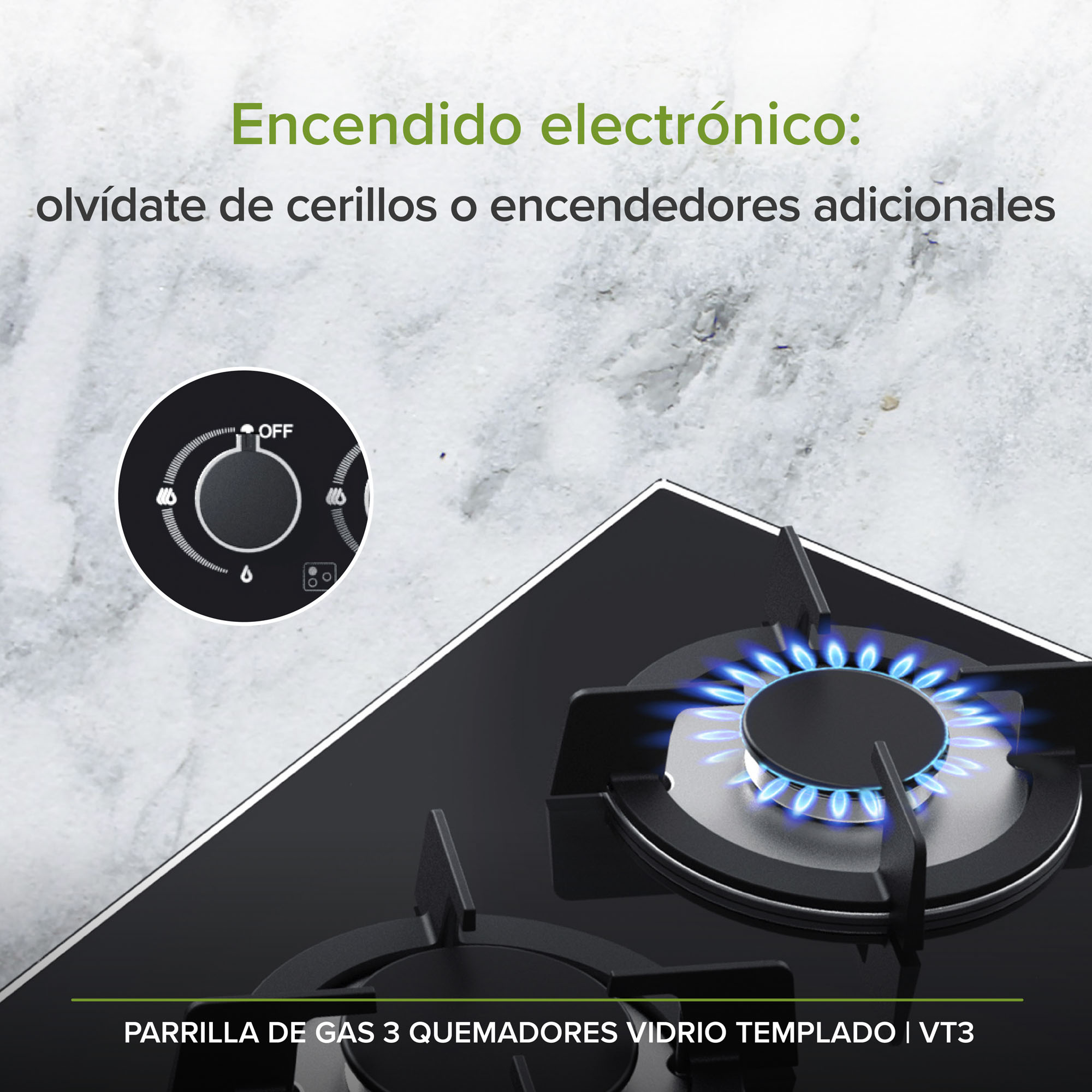 Foto 6 | Parrilla a Gas 3 Quemadores Vidrio Templado Avera Vt3 color Negro