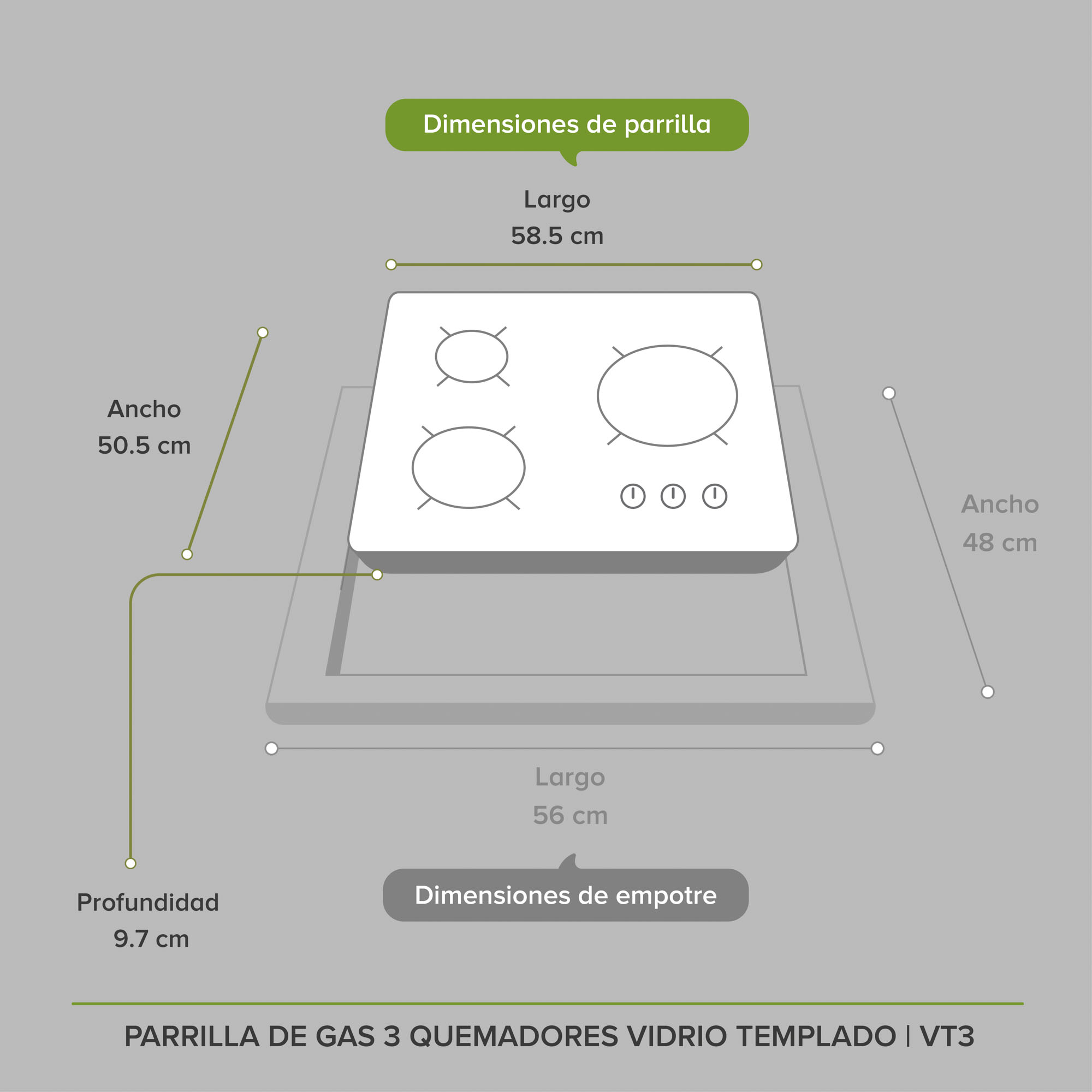 Foto 8 | Parrilla a Gas 3 Quemadores Vidrio Templado Avera Vt3 color Negro