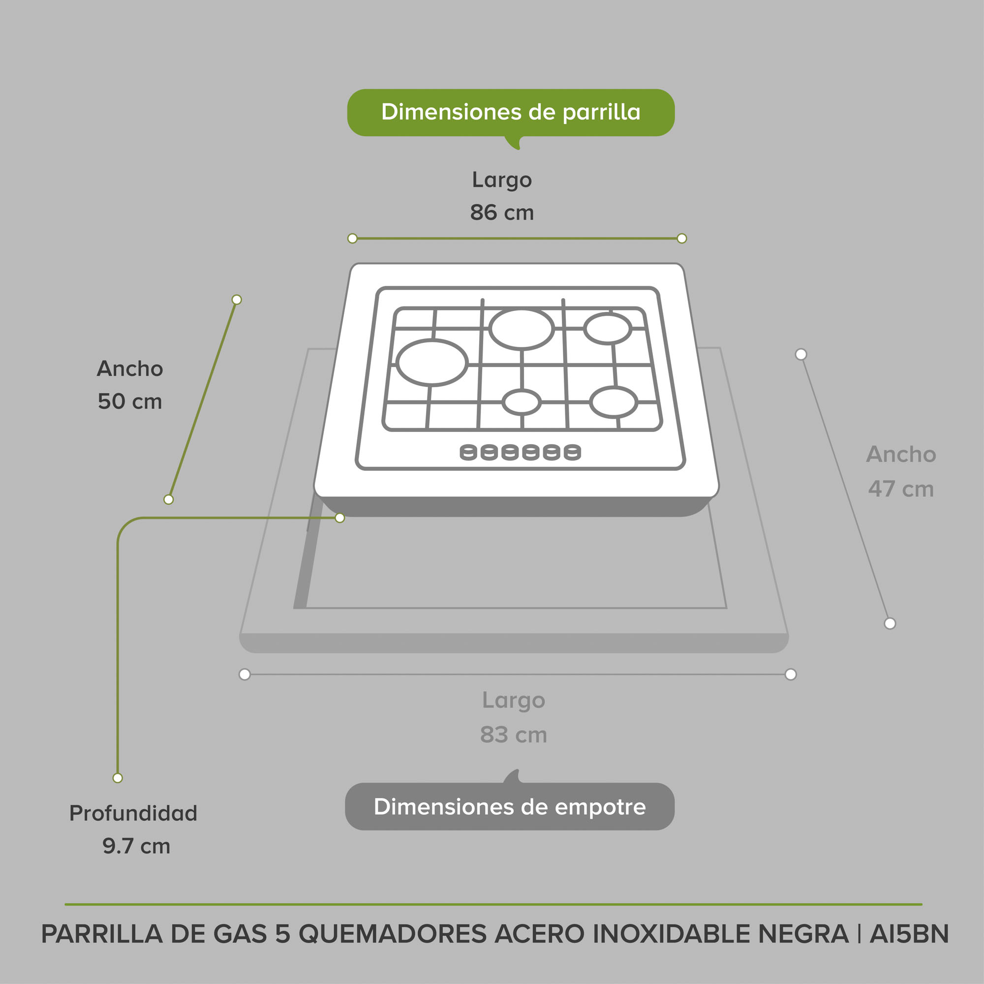 Foto 8 | Parrilla a Gas de 5 Quemadores Acero Inoxidable Ai5bn  color Negro