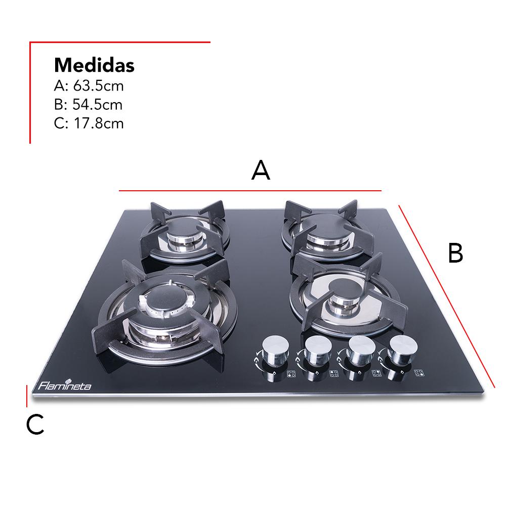 Foto 3 pulgar | Parrilla de Gas Flamineta 4 Quemadores Empotrable Cristal Templado