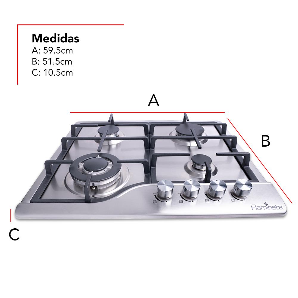 Foto 3 pulgar | Parrilla Estufa de Gas Lp Flamineta 4 Quemadores Empotrable Acero Inox