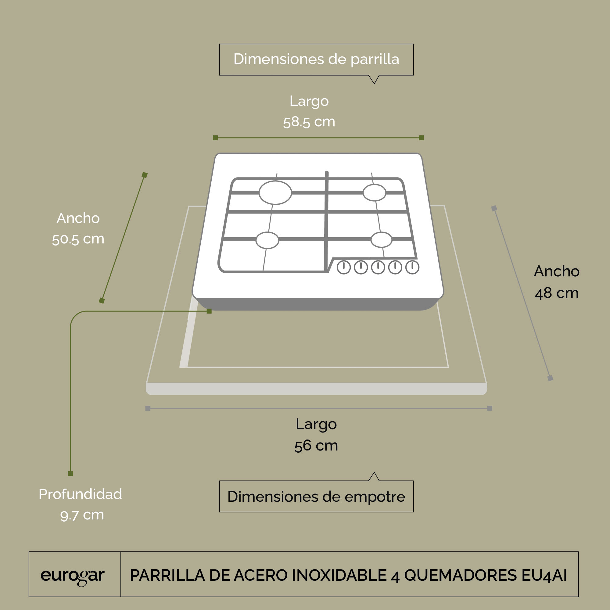 Foto 4 pulgar | Parrilla a Gas Eurogar EU4AI color Plata 4 Quemadores