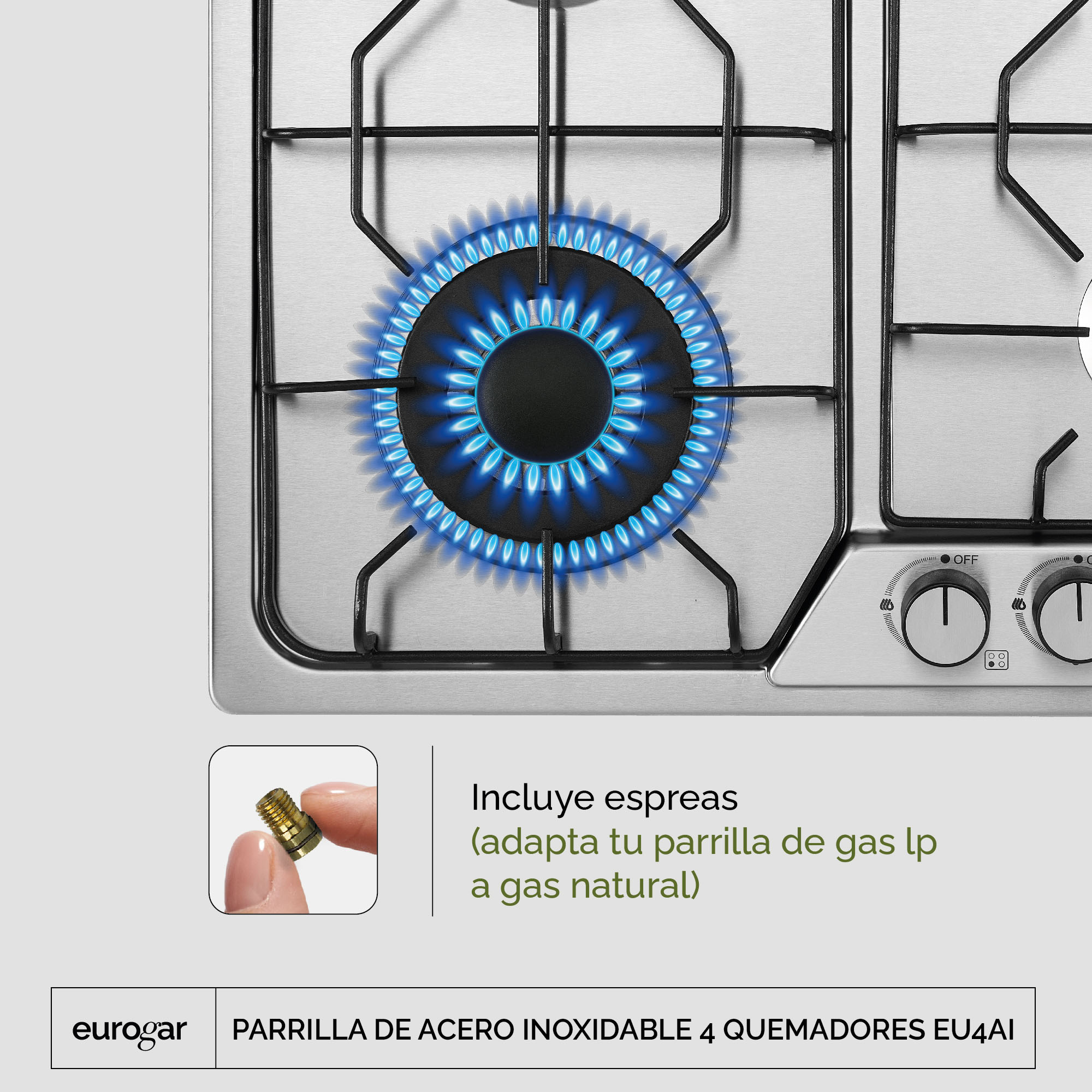 Foto 5 pulgar | Parrilla a Gas Eurogar EU4AI color Plata 4 Quemadores