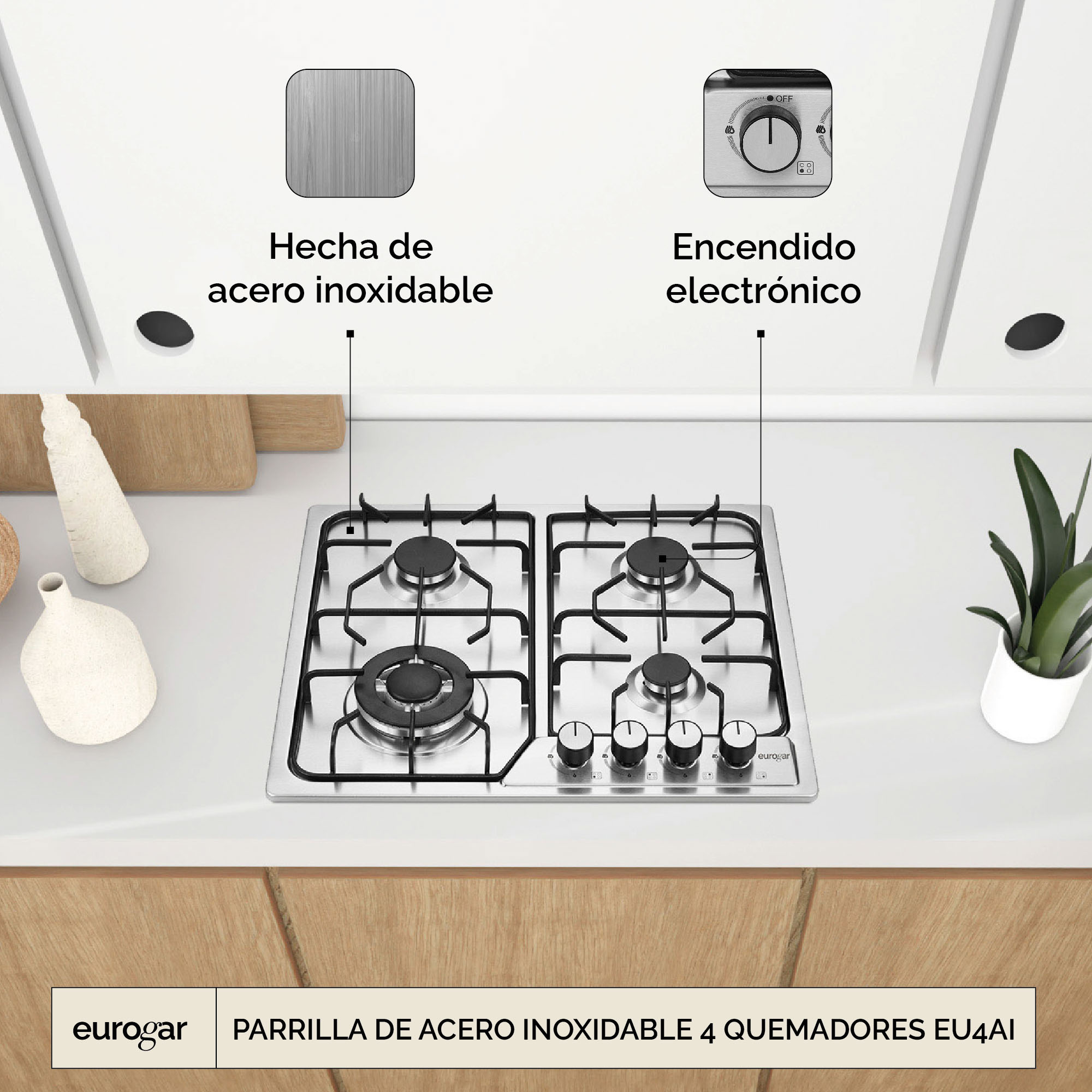 Foto 5 | Parrilla a Gas Eurogar EU4AI color Plata 4 Quemadores