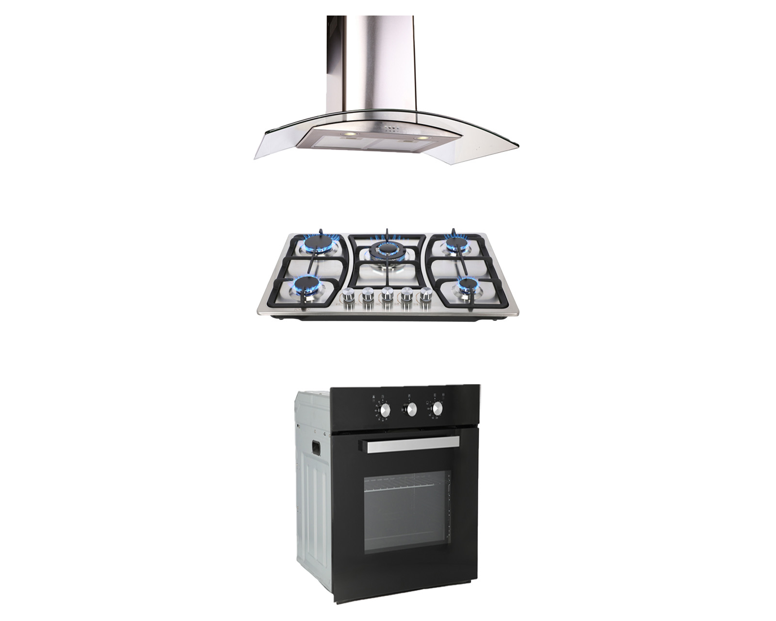 Tricombo de Campana Pared Odipo Mantix 90 cm Parrilla Acero Inox Odipo 5Q Vignus 76 cm y Horno Gas Empotrable 60 cm Mo