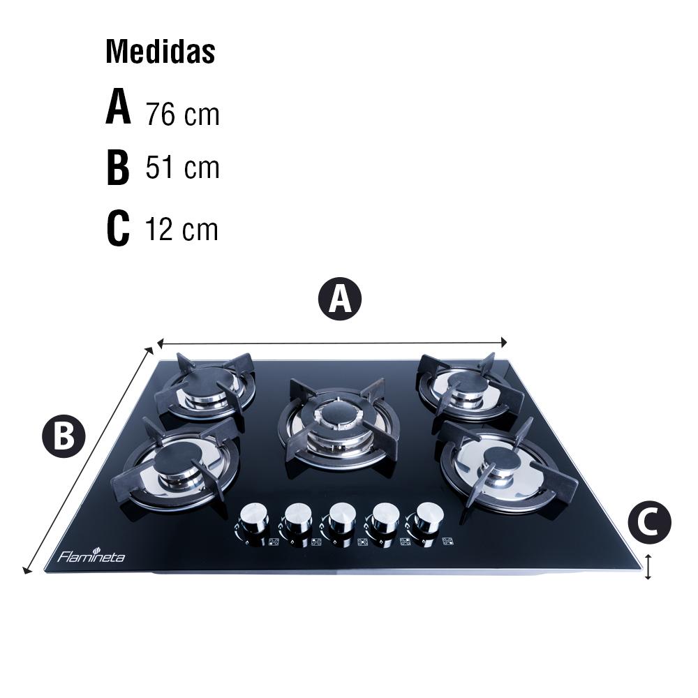 Foto 4 pulgar | Parrilla Empotrable de Gas Flamineta E5Q02-CRT color Negro 5 Quemadores Cristal Templado