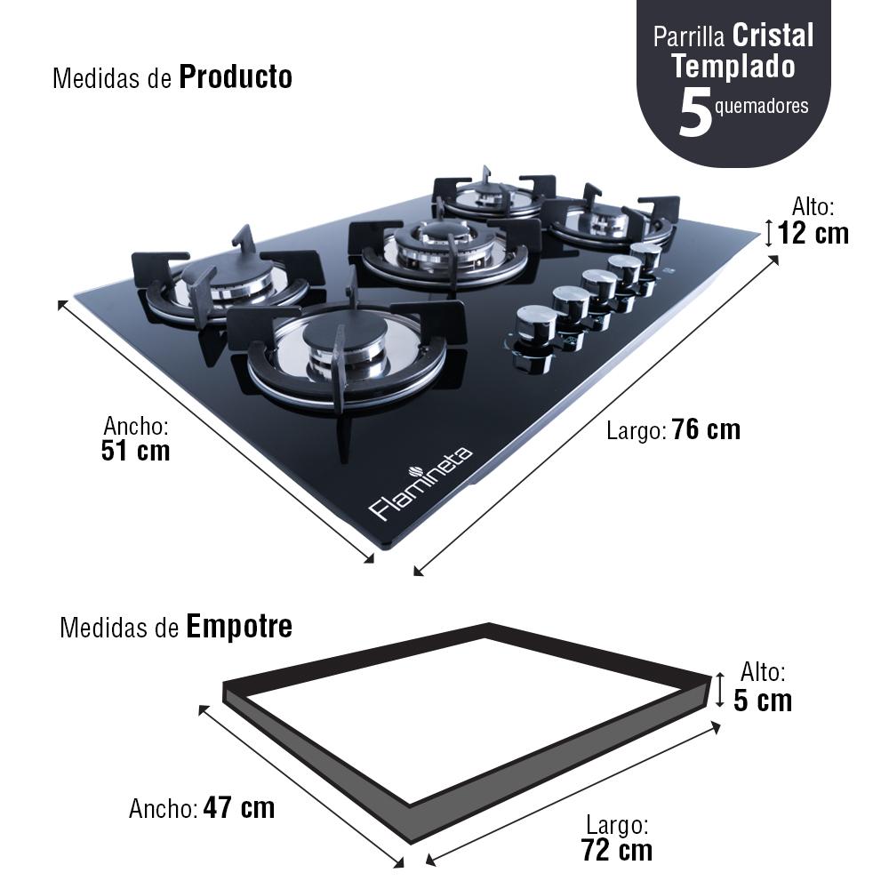 Foto 7 pulgar | Parrilla Empotrable de Gas Flamineta E5Q02-CRT color Negro 5 Quemadores Cristal Templado
