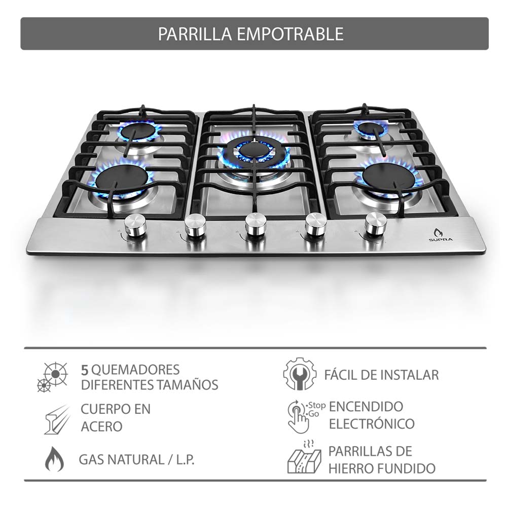 Foto 7 pulgar | Parrilla de Gas Supra Quantum 76 Empotrable con 5 Quemadores de Acero Inoxidable