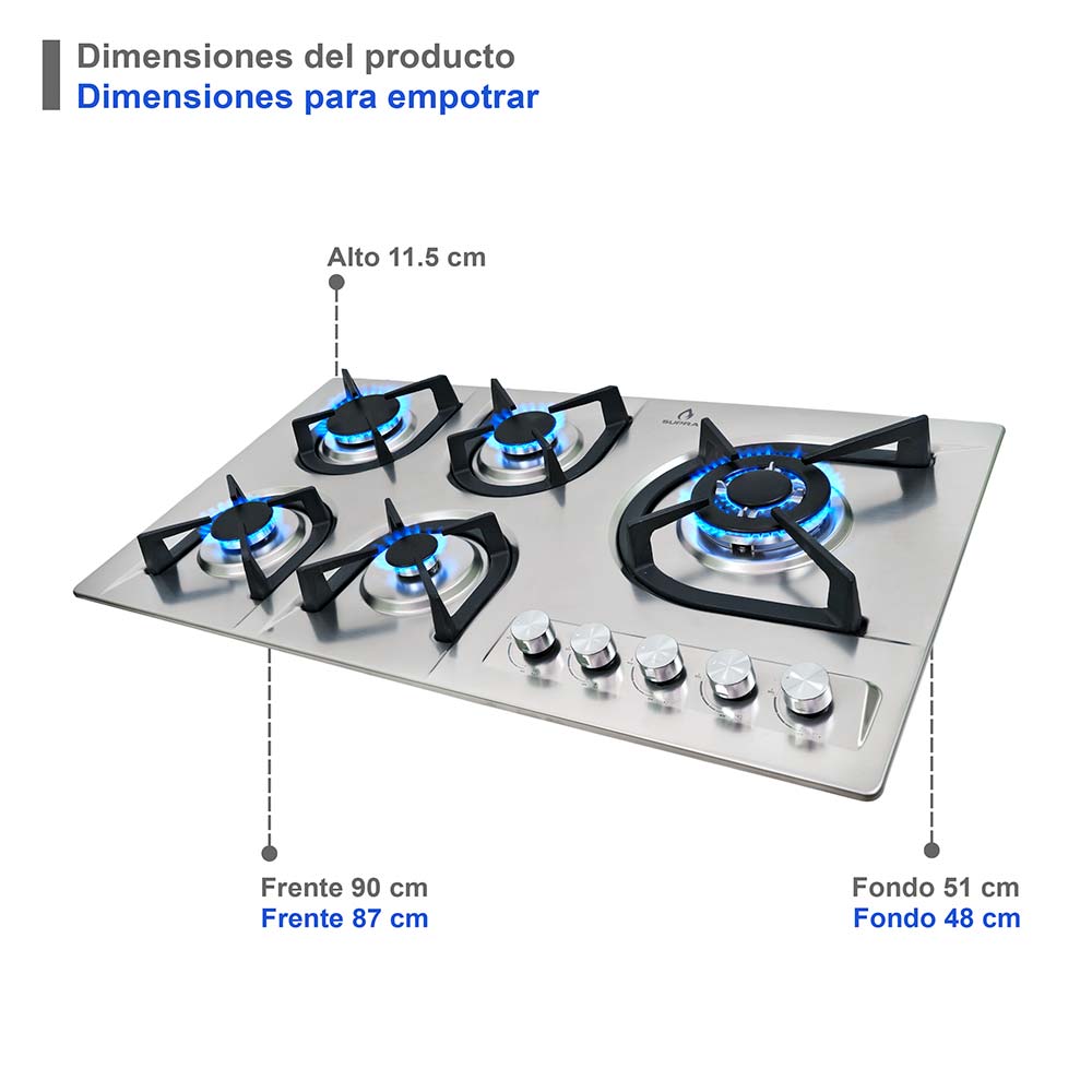 Foto 6 pulgar | Parrilla 5 Quemadores + Campana de Isla 90 cm + Horno Empotrable Supra