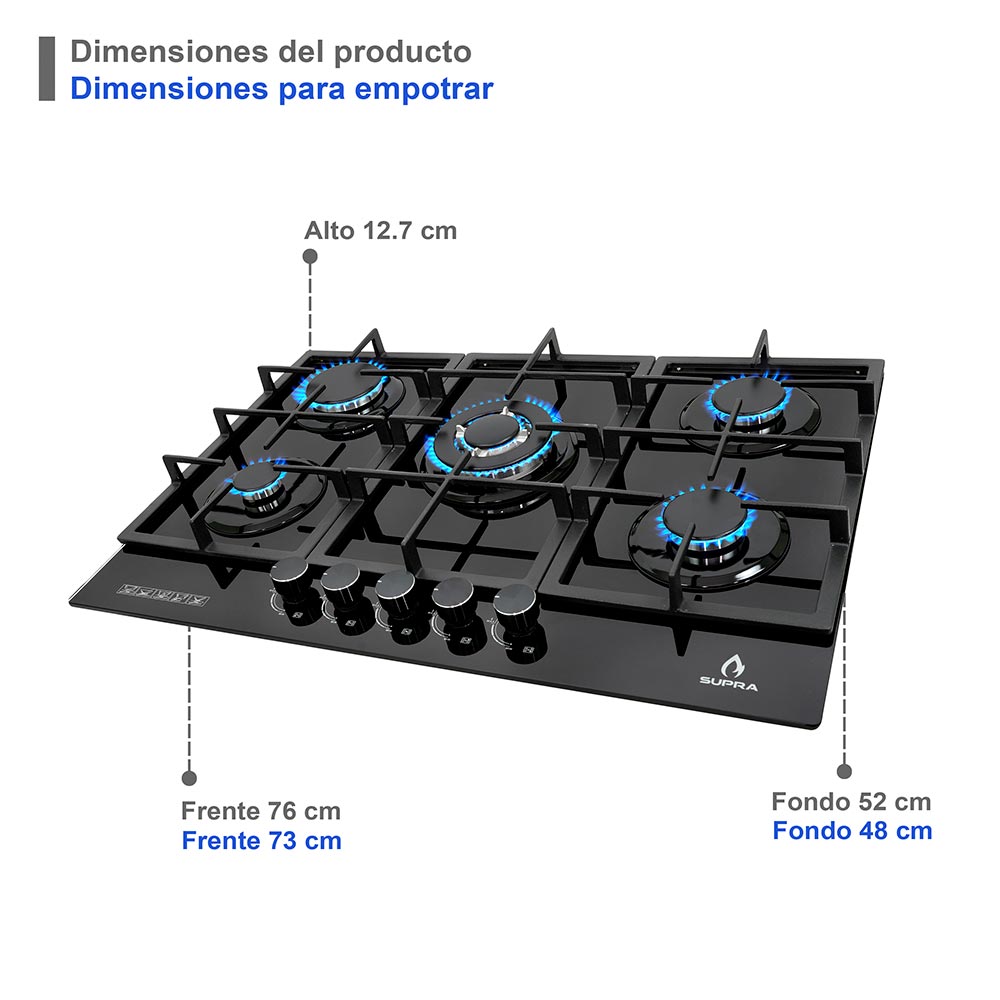 Foto 6 pulgar | Parrilla 5 Quemadores + Campana 76 cm + Horno Empotrable Supra