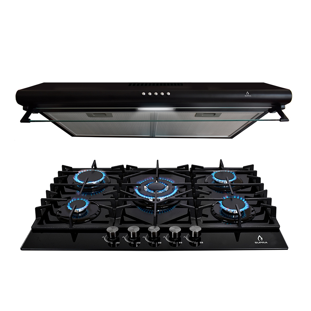 Combo Supra Beretta Parrilla 5 Quemadores De Acero Inoxidable Y Campana De Pared En 76 Cm