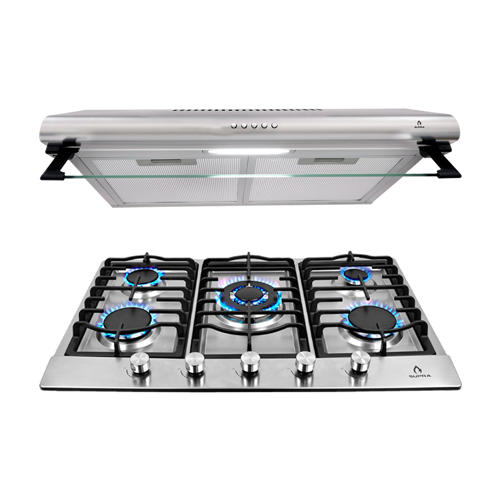 Parrilla 5 Quemadores Acero Inoxidable + Campana de Pared 76 Cm Supra Ravizza