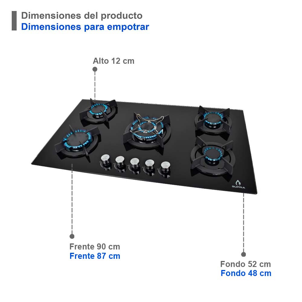 Foto 6 pulgar | Parrilla 5 Quemadores + Campana de Isla 90 cm + Horno Empotrable Supra