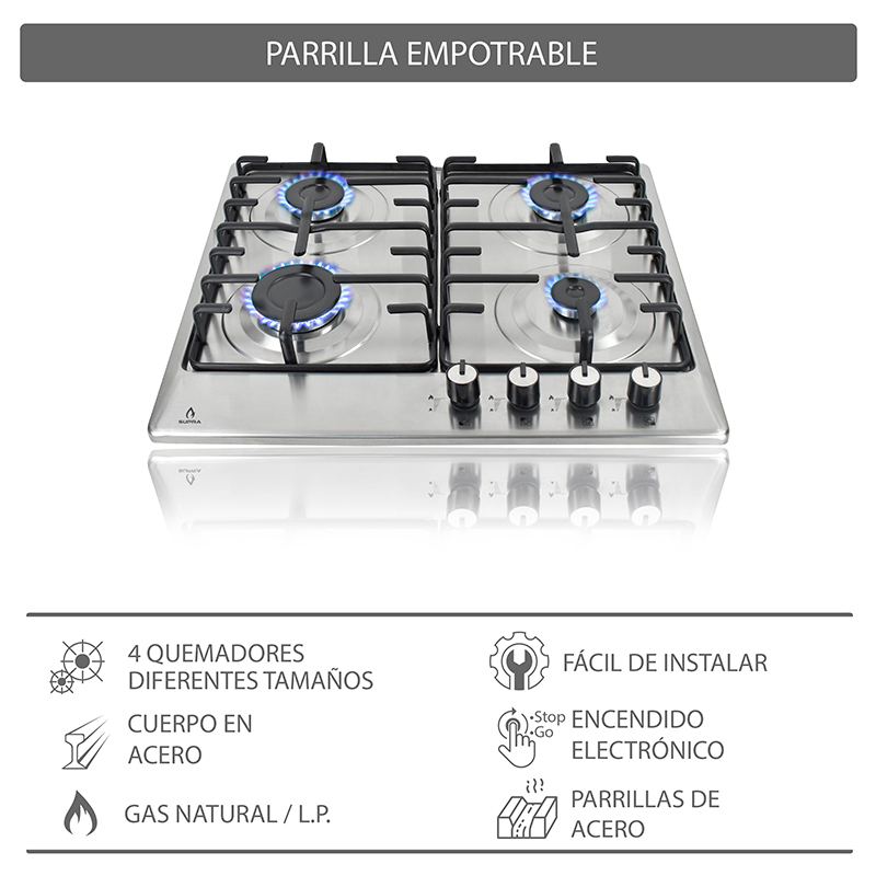 Foto 5 | Parrilla Supra de Gas Soletti Empotrable con 4 Quemadores de Acero Inoxidable 60cm