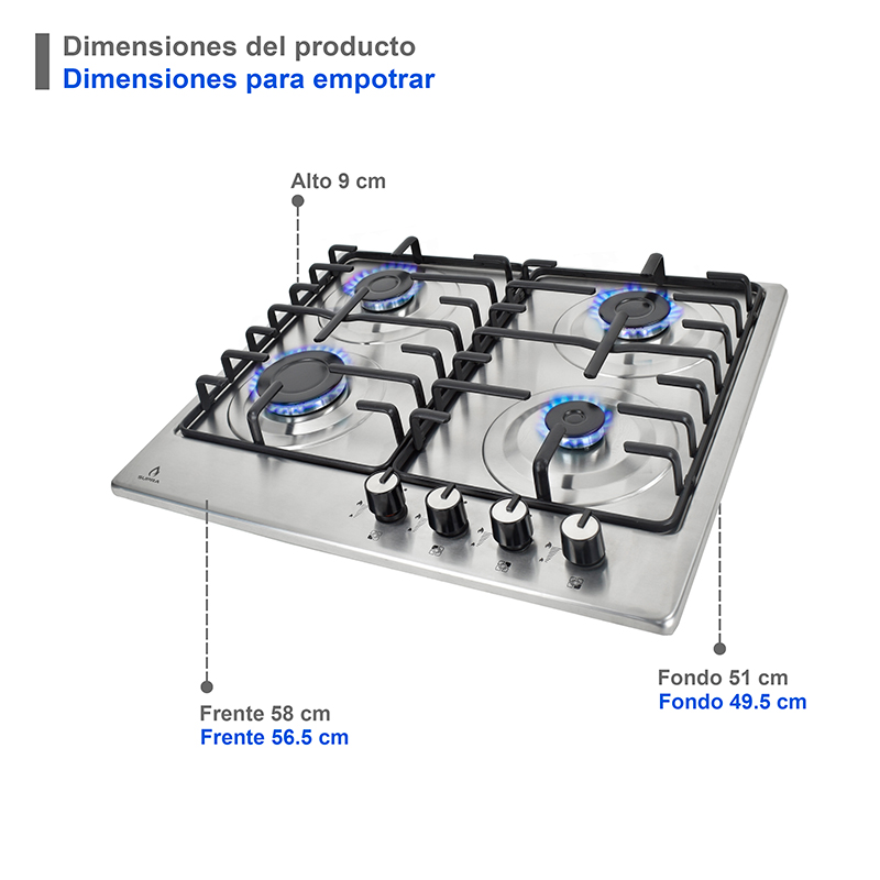 Foto 7 pulgar | Parrilla Supra de Gas Soletti Empotrable con 4 Quemadores de Acero Inoxidable 60cm