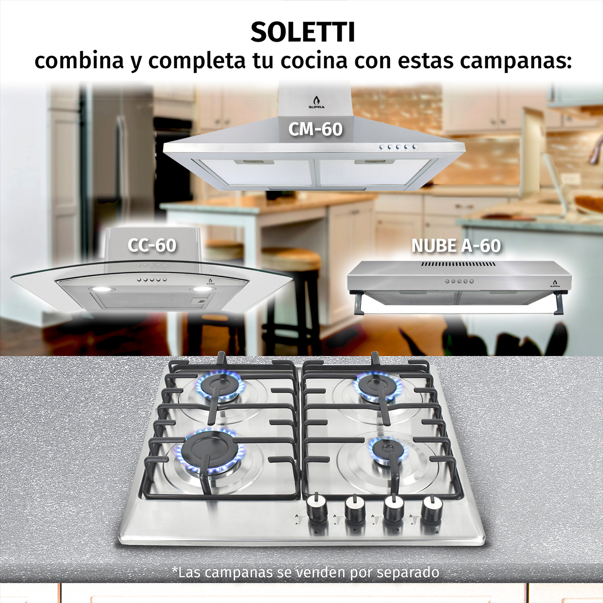 Foto 7 | Parrilla Supra de Gas Soletti Empotrable con 4 Quemadores de Acero Inoxidable 60cm