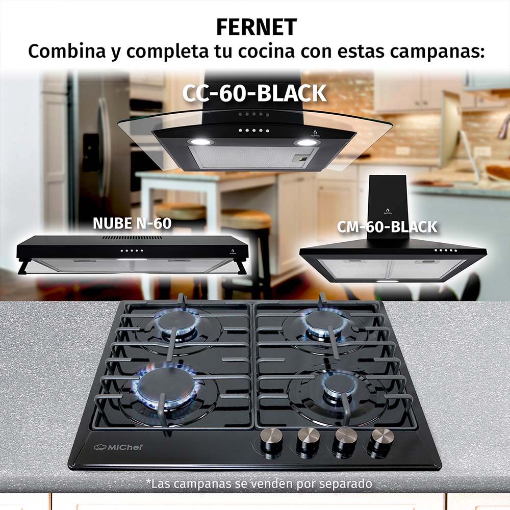 Foto 8 pulgar | Parrilla de empotrar 4 quemadores FERNET de 60 cm Color Negro Esmalteado