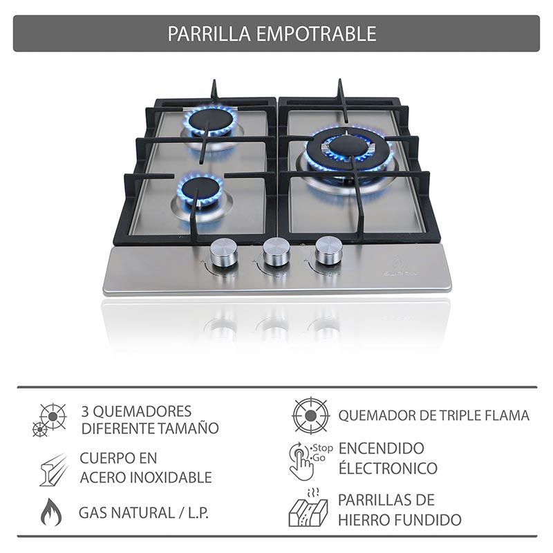 Foto 7 pulgar | Parrilla de Gas Berardi Empotrable con 3 Quemadores de Acero Inoxidable