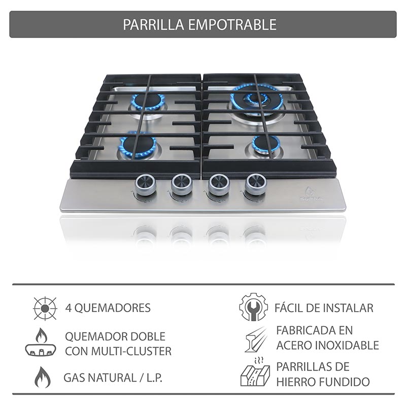 Foto 7 pulgar | Parrilla De Gas Imperia Empotrable Con 4 Quemadores De Acero Inoxidable