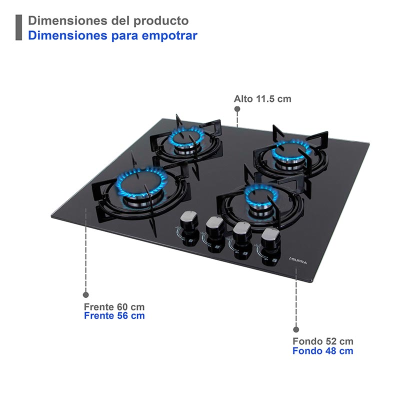 Foto 5 pulgar | Parrilla De Gas Kayser Empotrable Con 4 Quemadores De Cristal Templado Negro