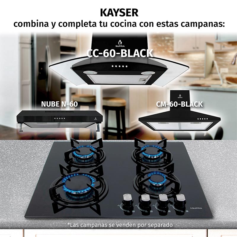 Foto 7 pulgar | Parrilla De Gas Kayser Empotrable Con 4 Quemadores De Cristal Templado Negro