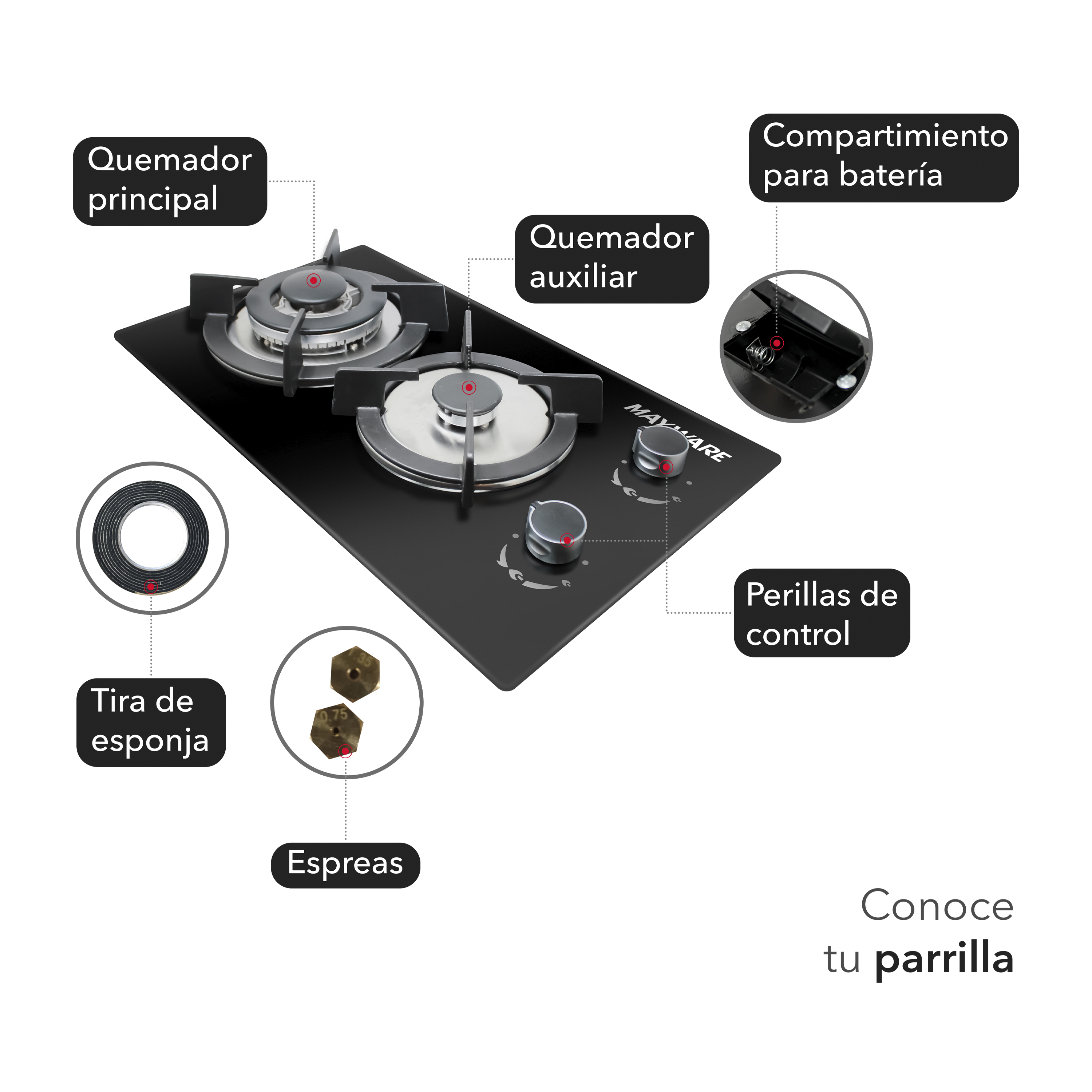 Foto 4 pulgar | Parrilla De Gas Mayware Hy-3000g Negro 2 Quemadores Empotrable