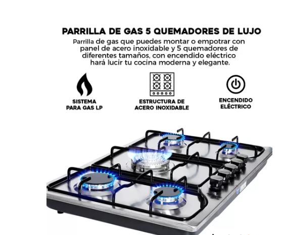 Foto 3 pulgar | Parrilla Empotrable Wünd 5 Quemadores Gas Acero Inoxidable