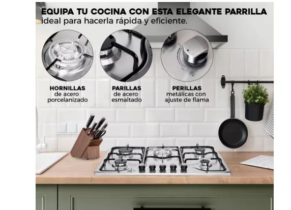 Foto 4 pulgar | Parrilla Empotrable Wünd 5 Quemadores Gas Acero Inoxidable