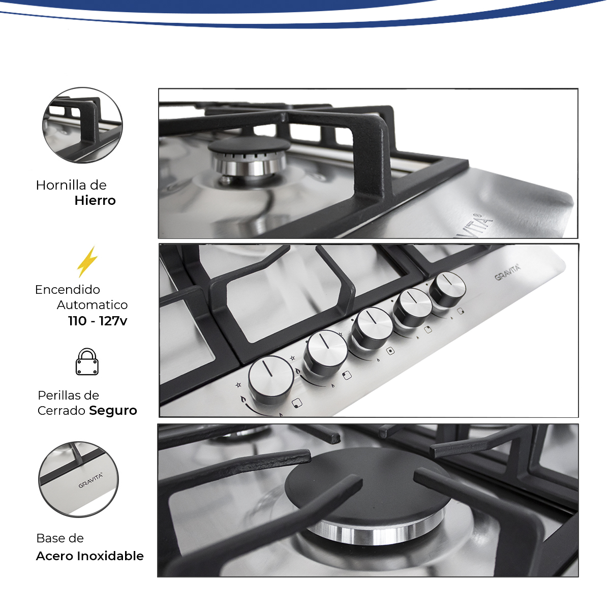 Foto 3 | Parrilla a Gas de Acero Inoxidable Gravita 5 Quemadores